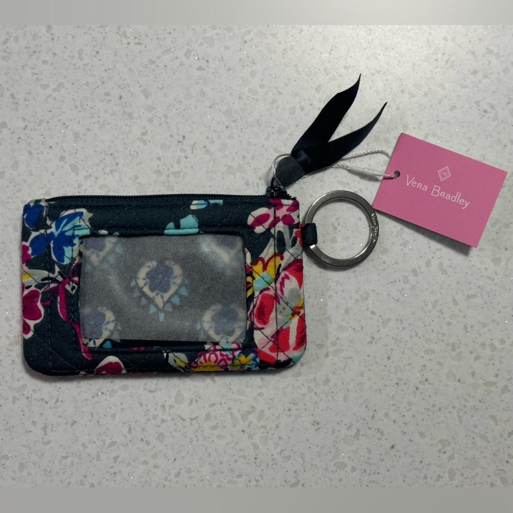 Vera Bradley Dark Floral Quilted Keychain ID Pouch